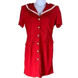 Vintage Dress Red White Sailor Button Up Rampage Size 11 Shoulder Pads FLAWED